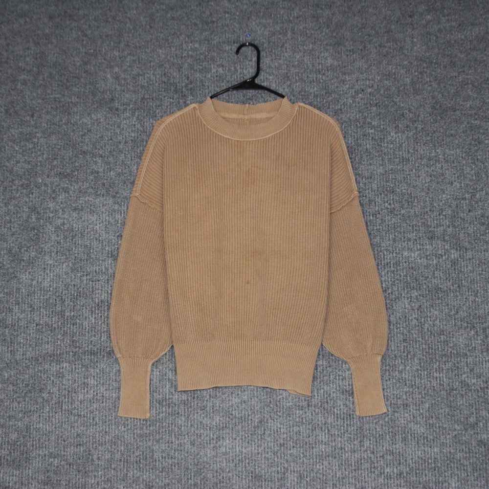 Aerie Mens Tan Ribbed Knit Crew Neck Long Sleeve Sweater XS